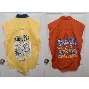 x2 Daytona Bike Week 2014 Sleeveless Button Up Vests Savoia Orange/Yellow Size S